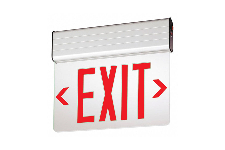 LUX Commercial Edge Lit LED Exit Emergency Light Fixture Recessed Mount White Canopy with Clear Panel and Red Lettering