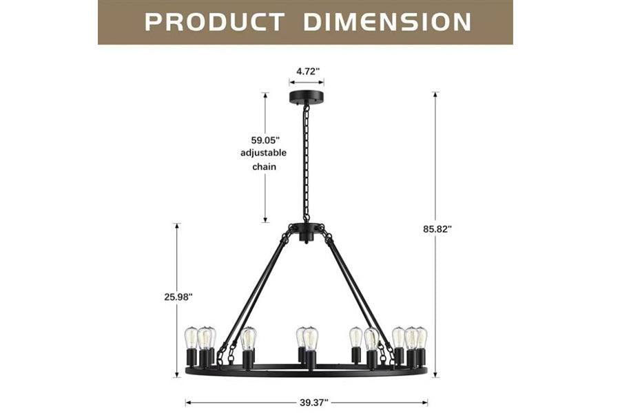 Lux Lighting Clara 10-Light Round Chandelier Black Finish Old World Design