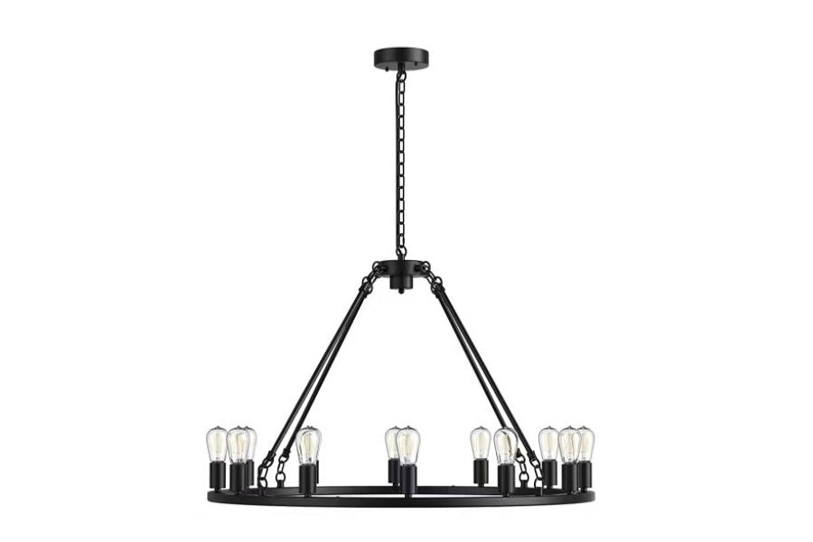 Lux Lighting Clara 10-Light Round Chandelier Black Finish Old World Design