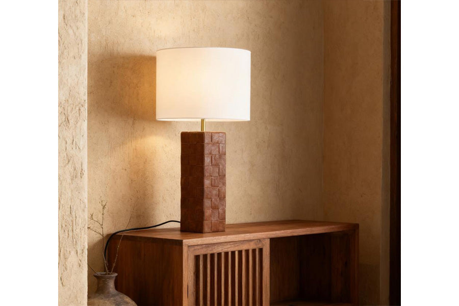 Lux Lighting Pillar Wooden Table Lamp